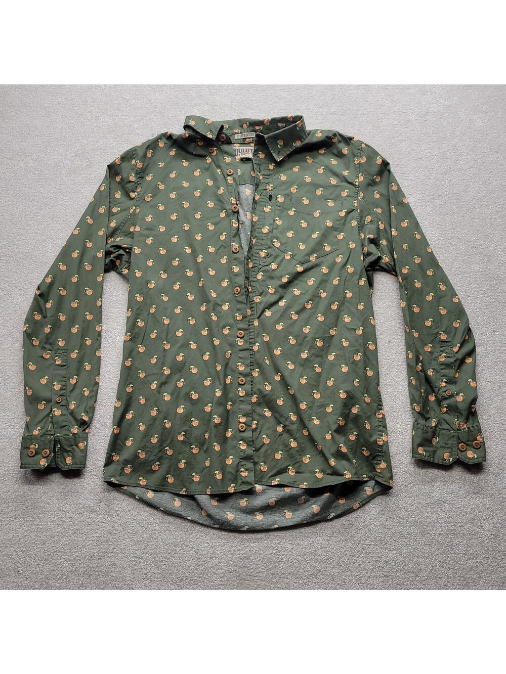 Duluth Trading Untucked Shirt Mens LT Green Cocktail Print Button Up